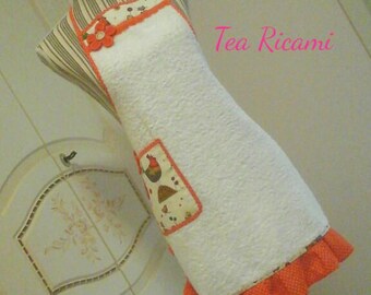 White Terry Apron with fantasy of Galletti in orange