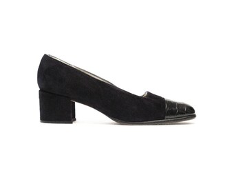 vintage 60s Van Eli black suede shoes retro fashion sz 6.5