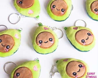 Kawaii Avocado keychain * Plush Minky Fabric * Embroidered Embroidery * Green Brown