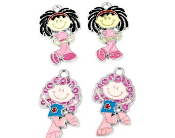 4 little girl charms enamel and silver tone, 30mm, CH 566