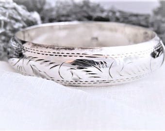 Sterling Silver Bangle Bracelet Etched