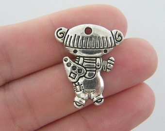 4 Painter girl charms antique silver tone P60