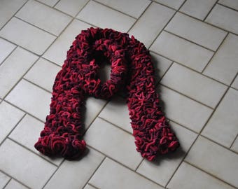 ruffled red and fuchsia scarf