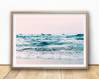 Abstract Ocean Print, Pastel Wall Art, Digital Download, Beach Art Print, Seascape Photography, Coastal Art Print, Beach Wave, Blush Pink