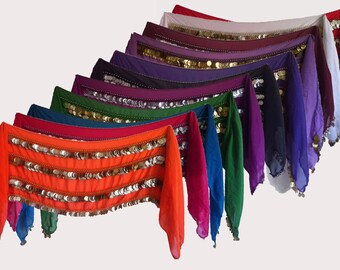 New High Quality Belly Dance Hip scarf Wrap Belt Waist Chain with 325 gold Coins.