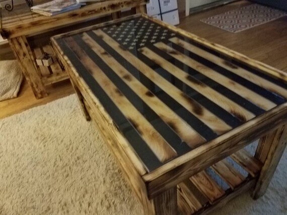 American flag coffee table with metal inlay