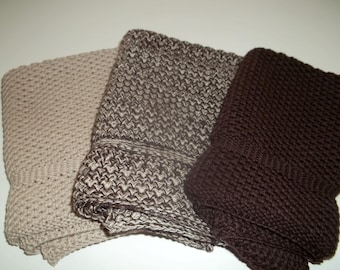 Dishcloths Knit in Cotton in Brown and Sidewalk, Dish Cloth, Wash Cloth, Kitchen