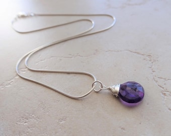 Faceted Amethyst Briolette Pendant, Wire Wrapped, Sterling Silver, Amethyst Necklace, Amethyst Jewelry, February Birthstone