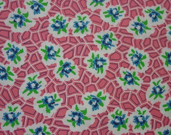 Pretty Vintage Full Feedsack Fabric Pink Background Lg. 36 x 44"