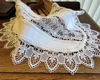White crochet-edged table runner