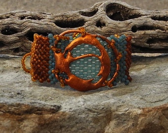 Free Form Peyote Stitch Beaded Bracelet - Splash Copper - Bead Weaving - The Circle of Energy