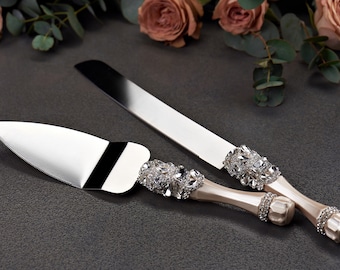 Personalized Wedding Cake Server Set Wedding Cake Knife Cutting Set silver Wedding Cake Server cake knife set of 2