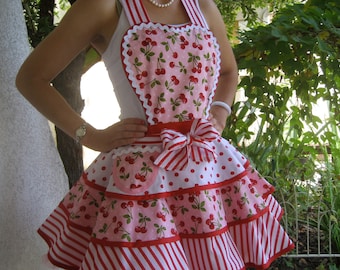 Red Cherry Womens Full Apron