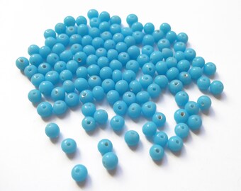 100 round 4 mm opaque turquoise glass beads