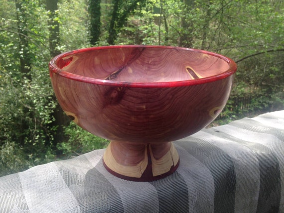 Red Cedar and Cast Epoxy Resin Pedestal Bowl, Handmade by A.B. Thomas, 10" x 6-1/2"