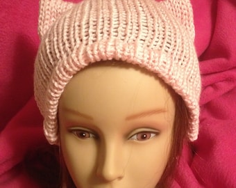 PussyHat Cat beanie Women's March Light Pink PUSSY HAT Kitty Ears Costume 3 Sizes - Free Shipping UsA and Charity Donation