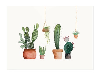 Watercolor Cacti and Succulents Original Watercolor Painting