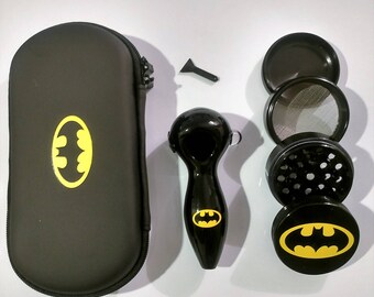 Batman Glass Pipe Portable Case Protection System Includes Bat Pipe + Bat Zipper Case + Call Grinder