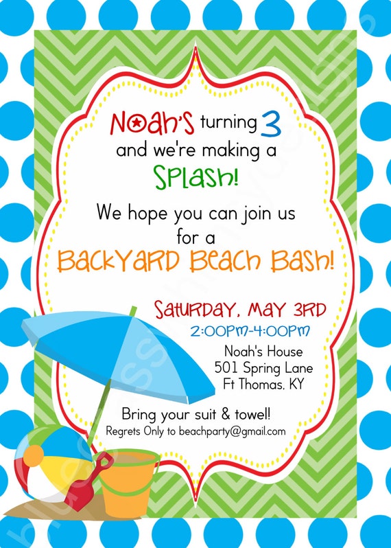 beach invitation wording for birthday Beach Let's Birthday Make Kid's Bash a Splash Party