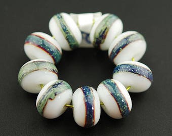Teal Striped Handmade Lampwork Glass Bead Set by Lara
