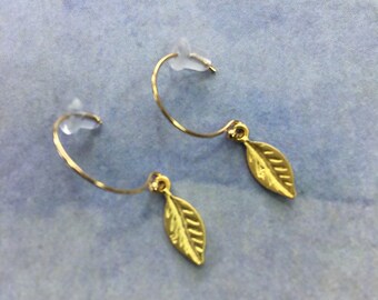 Gold leaf earrings, dainty minimalist earrings