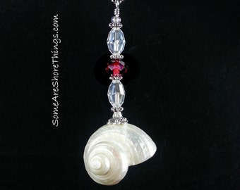 Customizable Rear View Mirror Turbo Shell Car Ornament. Seashell with Personalized Birthstone Colored Bead. Seashell Car Charm.