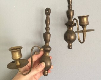 pair of vintage brass wall sconces, adorable, candle holders