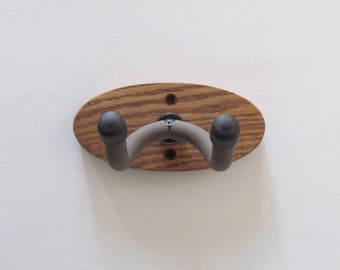 Oak guitar wall mount hanger, hook, with dark walnut stain, wood grain will vary