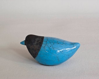 BIRD - light blue bird - Raku fired ceramic bird, one of a kind (ga.1).