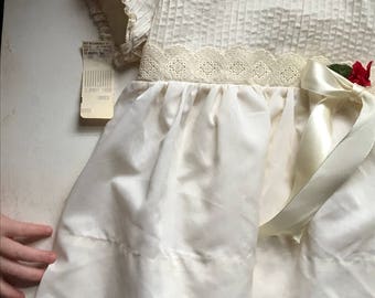 Girls Vintage 2t dress--sheer cream with Queen Anne lace and red rose