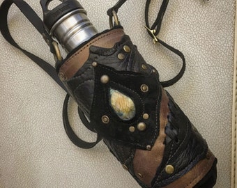Leather Water Bottle Holder with Gemstones