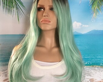 Mint Green Wig, Pastel Wig,Synthetic Wig, Lace Front Wig, Heat Resistant Wig, Mermaid Hair, Cosplay Hair, Long Wig, Wavy Wig