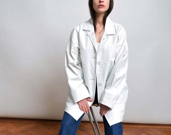 White Vinyl Rain Jacket Vintage Rain Coat Raincoat XS S M L