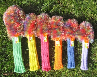 Golf Club Head Covers Loud Mouth furry Custom Made By Hand multi color - Golf Club Covers - Golf Head Covers