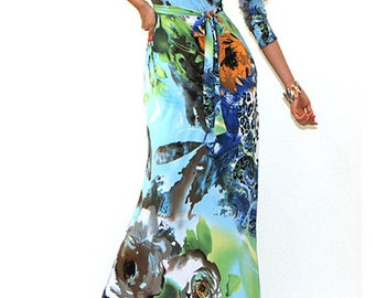 Floral Belted V-Neck Maxi Dress - Faux Wrap Style
