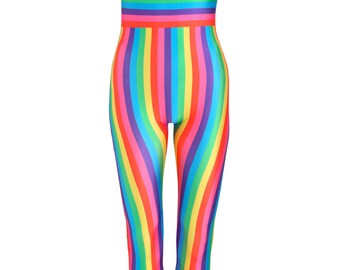 Rainbow Stripes Unitard Catsuit Jumpsuit Romper Top Womens Ladies Girls Tumblr Hipster Grunge Retro Vtg Indie Boho Swag Color Cute Goth