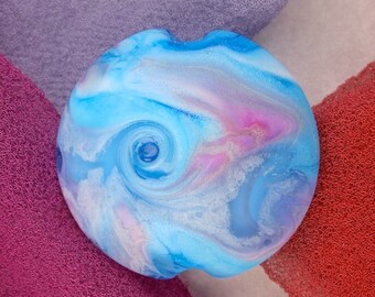 Handmade Lampwork Glass Beads SRA "Gentle Breeze" Lentil Focal Bead ~ Create Unique Jewellery ~ Sky & Aqua