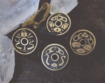 Snakes and Chains - etched brass shield pins