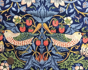 William Morris Fabric Strawberry Thief in Dark Blue 45cmx 50cm FQ