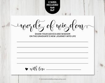 Graduation Words Of Wisdom Cards Printable, Words Of Wisdom Jar Box, High School Graduation Party Ideas, College Graduation Advice Cards
