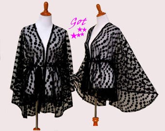 half moon cape, black lace cape, half moon kimono, lace cardigan, lady dress cover up, classy sheer capes, lace cardigan, black lace kimono