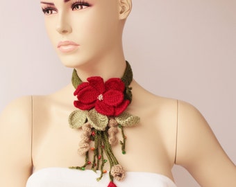 crochet jewelry ,crochet pendant ,crochet necklace, Christmas necklace scarf