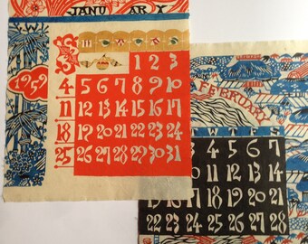 Katazome Japanese 1959 Calendar Prints