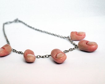 Goth jewelry, human fingers necklace, Shrunken fingers, Witchcraft, Gift for surgeon, Anatomical jewelry, Macabre jewelry, Creepy Horror art