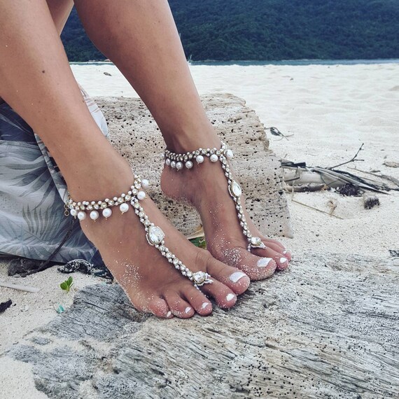 Beach Wedding/Barefoot Sandals/Bridal Pearl Anklet/Bridal