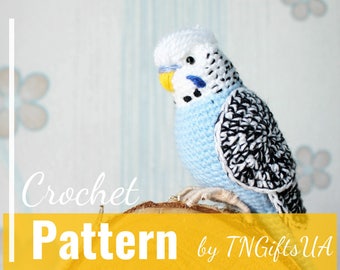 Crochet budgie pattern Tutorial PDF Amigurumi lovebird Cockatiel stuffed animal Crochet Decor Blue bird with flexible paws uniqe home decor