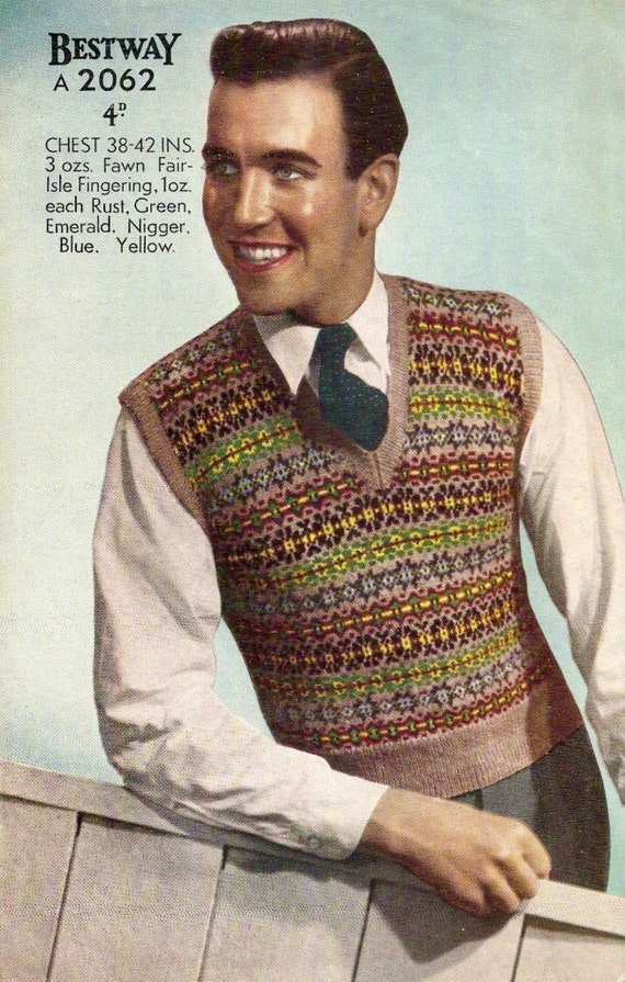 1940's Men's Fair Isle Vest Vintage Knitting Pattern