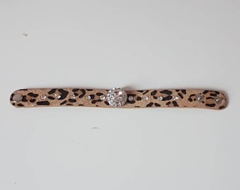 Leopard with Rhinestones snap Cuff Bracelet