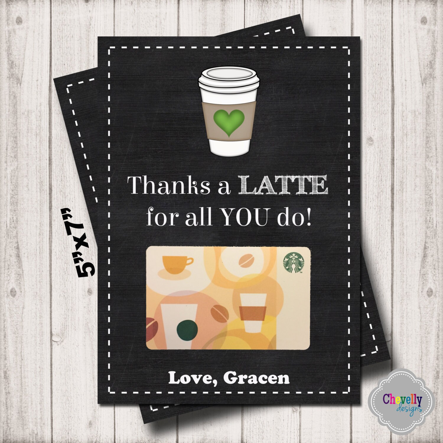 PERSONALIZED Thanks a LATTE Gift Card Printable