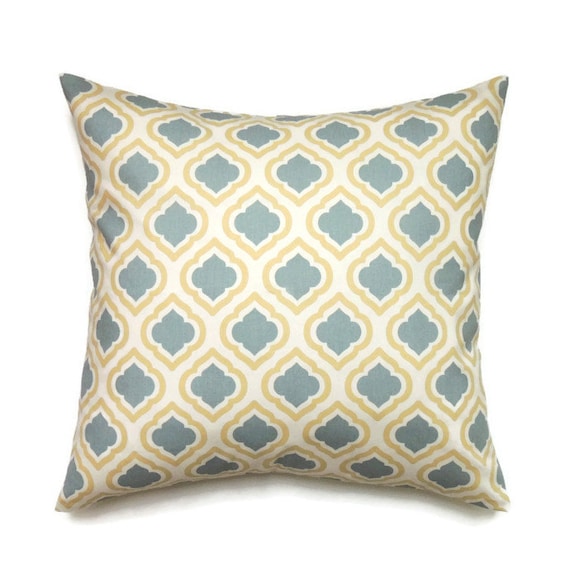 Yellow and Blue Pillow Cover 20x20 Pillow Cover Trefoil